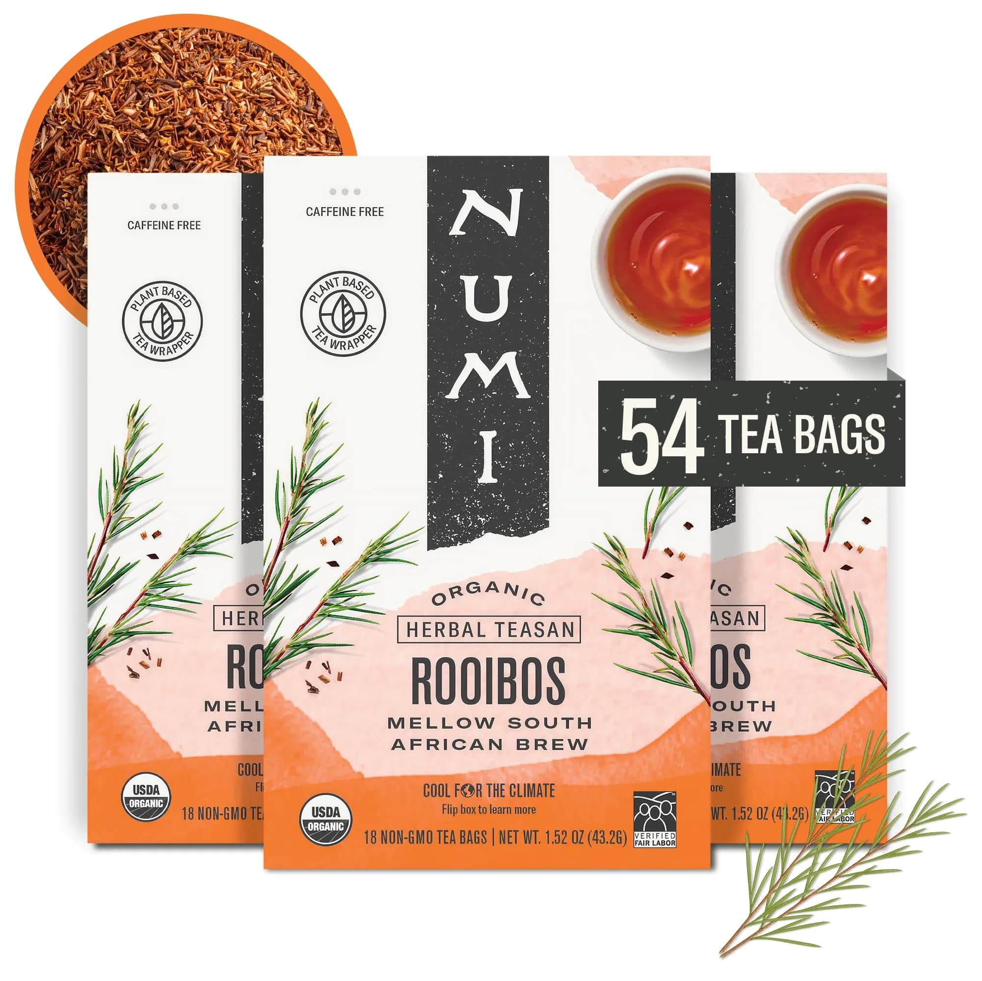 Numi Organic Rooibos Tea, 54 Herbal Tea Bags | Caffeine Free, Organic, Earthy Flavor - main product image