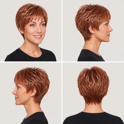 hairuwear Raquel Welch Pixie Cut Short Red Wig, Glazed Fire | Lightweight, Wavy, Ready to Wear thumbnail 4
