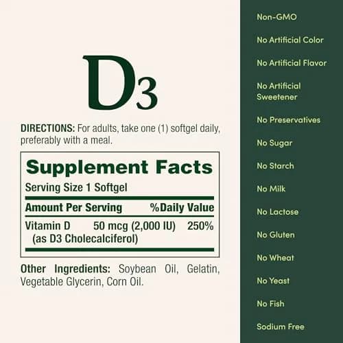 Nature's Bounty Vitamin D3 2000 IU | Immune & Bone Support, 240 Softgels thumbnail 5