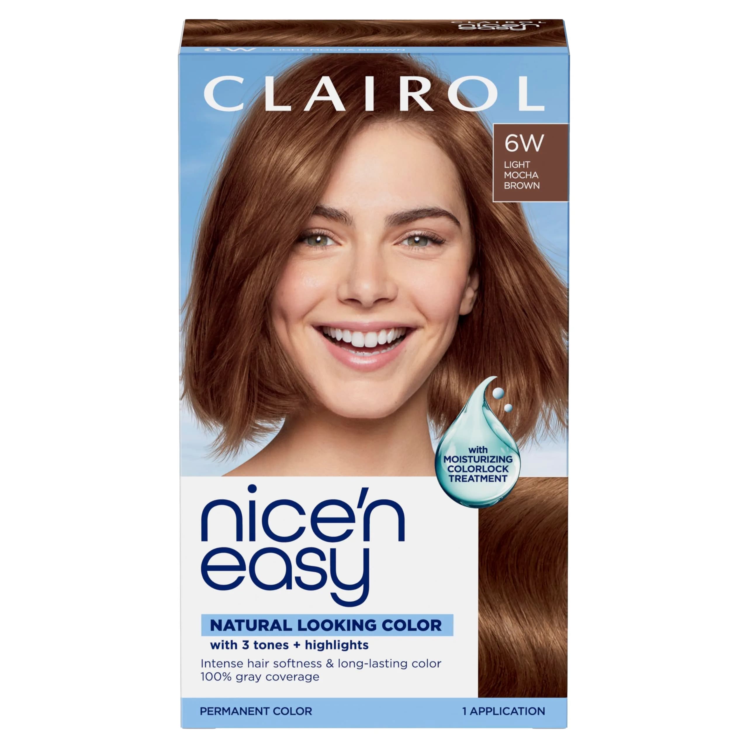 Clairol Nice'n Easy 6W Light Mocha Brown Permanent Hair Dye, 1 Application - main product image