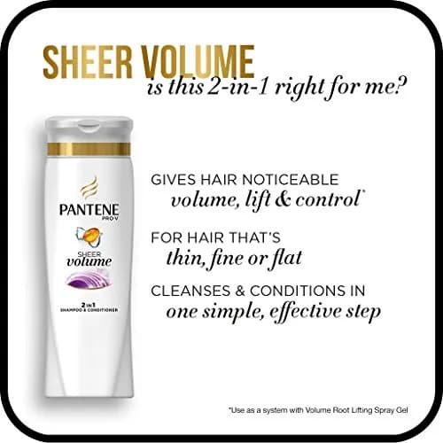Pantene Pro-V Sheer Volume 2 in 1 Shampoo & Conditioner with Collagen 372ml (12.6 Fl Oz) | Boosts Volume & Lift thumbnail 3