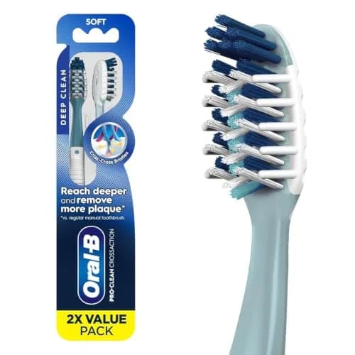 Oral-B Pro Health CrossAction Plaque Removal Toothbrushes 2 Pack | Soft Bristles Deep Reach in Tight Spaces thumbnail 1
