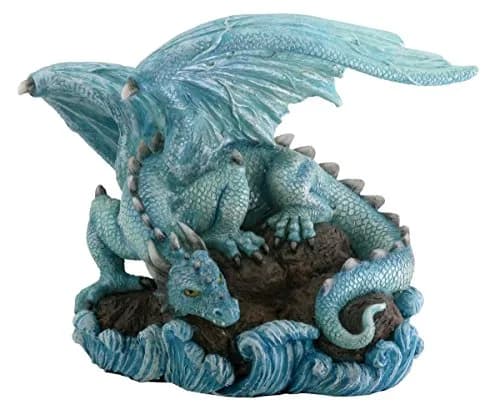 SUMMIT COLLECTION Blue Water Dragon on Rock Fantasy Figurine | Collectible Decor for Home & Office (4" x 3" x 3.25") thumbnail 1