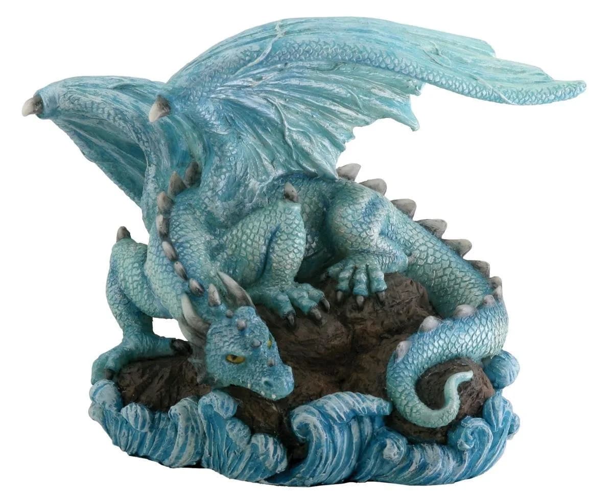 SUMMIT COLLECTION Blue Water Dragon on Rock Fantasy Figurine | Collectible Decor for Home & Office (4" x 3" x 3.25")