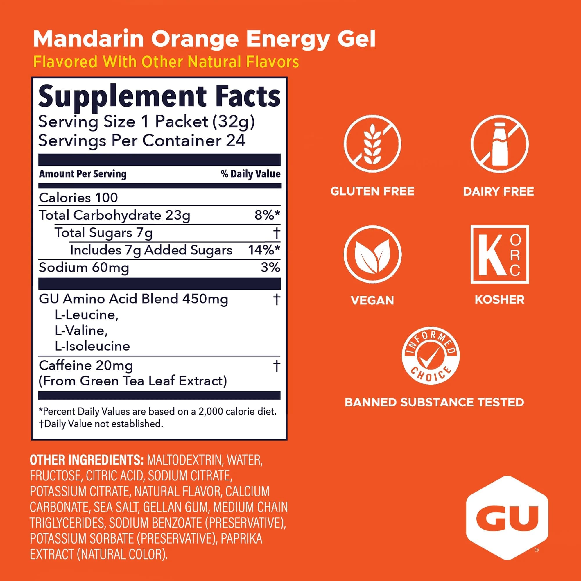 GU Energy Original Sports Nutrition Energy Gel, Mandarin Orange, 24 Count Box | Dual Source Energy for Endurance Athletes - view 3