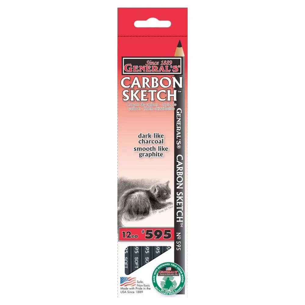 General's Carbon Sketch Pencil, 4B Lead, Round Barrel, 12 Count | True Black, Non-Crumble, No Shine — Carbon