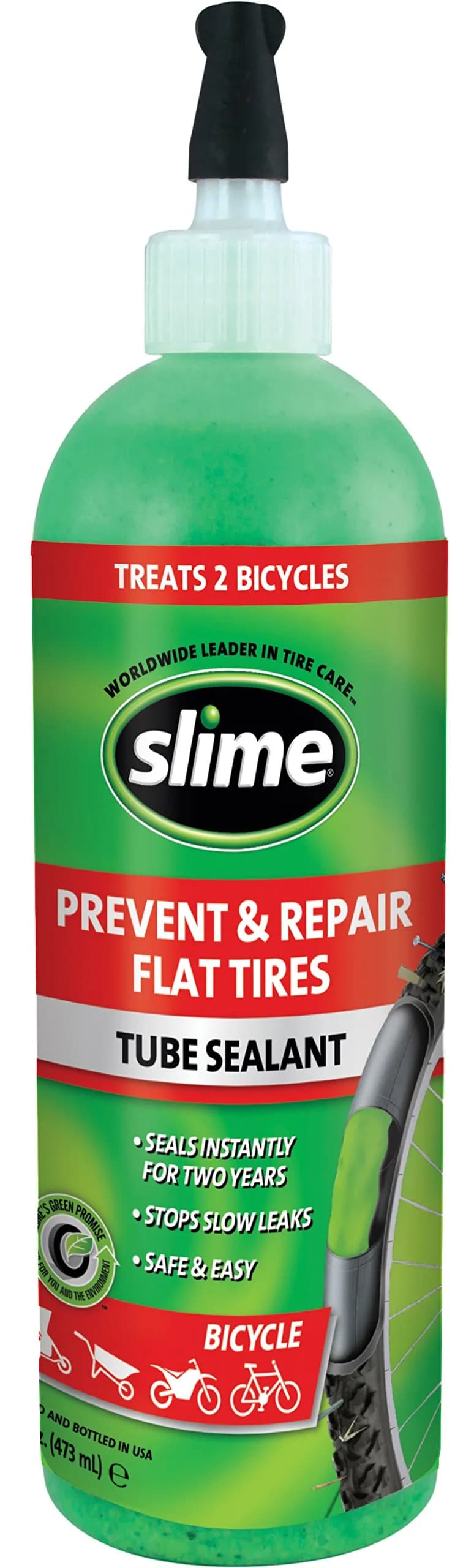 Slime 10056W Bike Tube Sealant 473ml (16 fl oz) | Prevents and Seals Punctures Up to 3mm — Green
