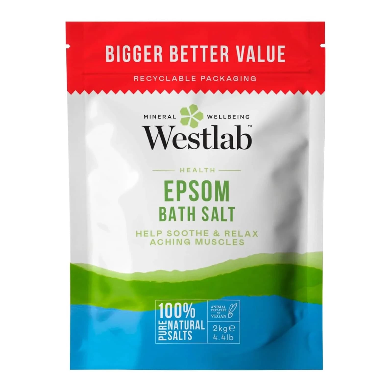 Westlab Epsom Bath Salts 2kg (4.4 lb) | Pharmaceutical Grade for Muscle Relief - main product image