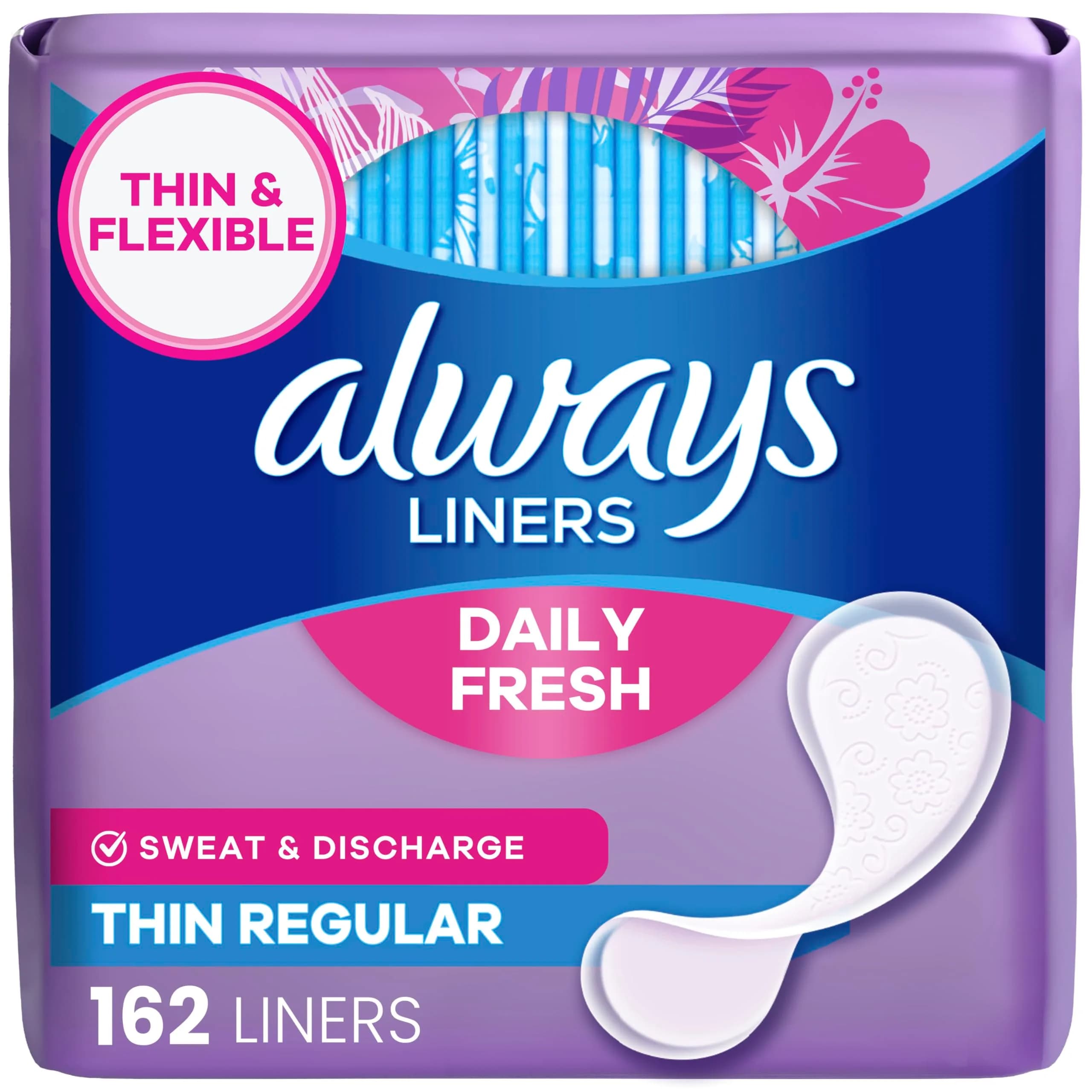 Always Panty Liners for Women Thin No Feel Protection Daily Liners Regular Unscented 162 Count | Breathable, Discreet, Light Absorbency