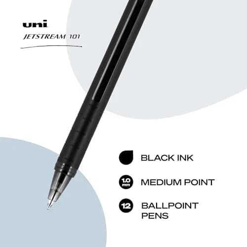 Uni-Ball Jetstream 101 Ballpoint Pens, Medium Point (1.0mm), Black, 12 Pack | Smooth Hybrid Ink, Smudge-Resistant thumbnail 3