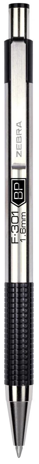 Zebra Pen STEEL F-301 Retractable Ballpoint Pen, Black Ink, 1.6mm, 2-Pack | Smooth Ink Flow for Students & Professionals - view 2