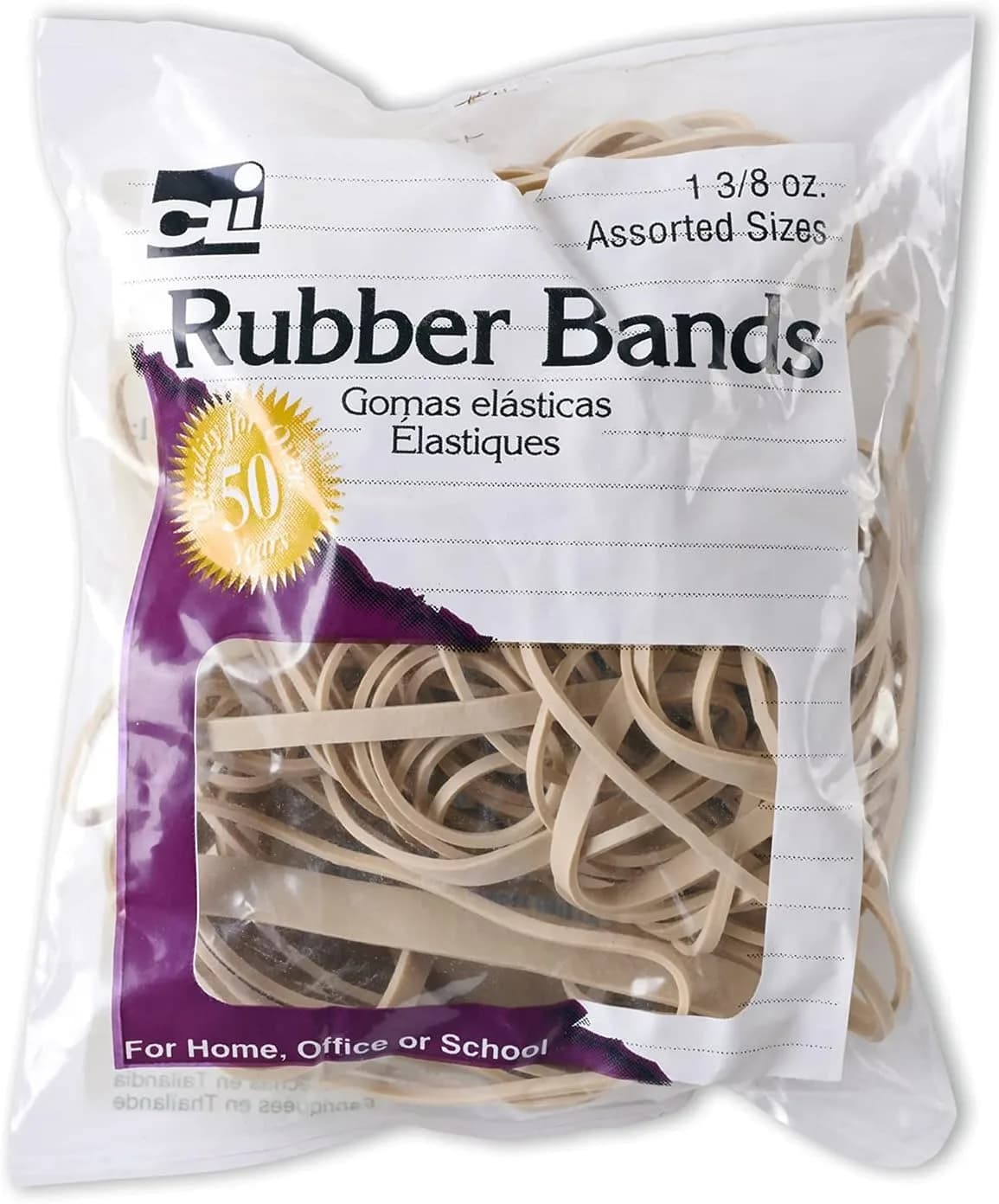Charles Leonard Assorted Rubber Bands Value Pack (1 Bag, 1.4oz) | Beige | USA Imported Office Supplies - main product image