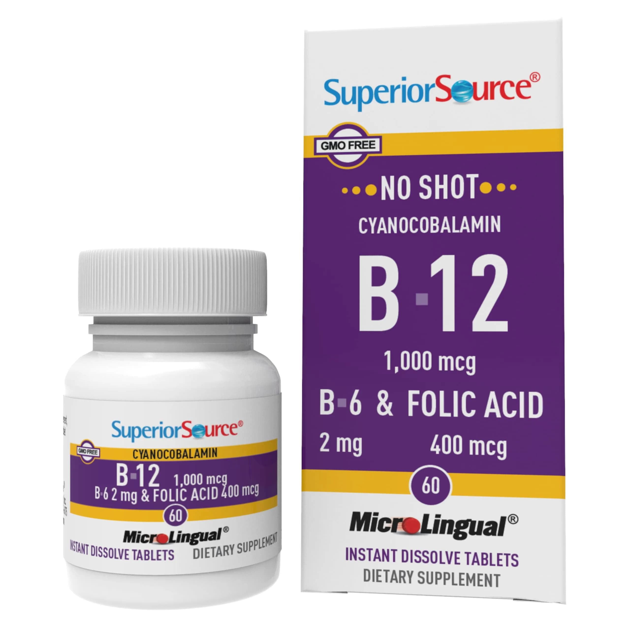 Superior Source No Shot B-12 1000 mcg, B-6, Folic Acid 400 mcg | Sublingual Vitamin B Complex Support — Red
