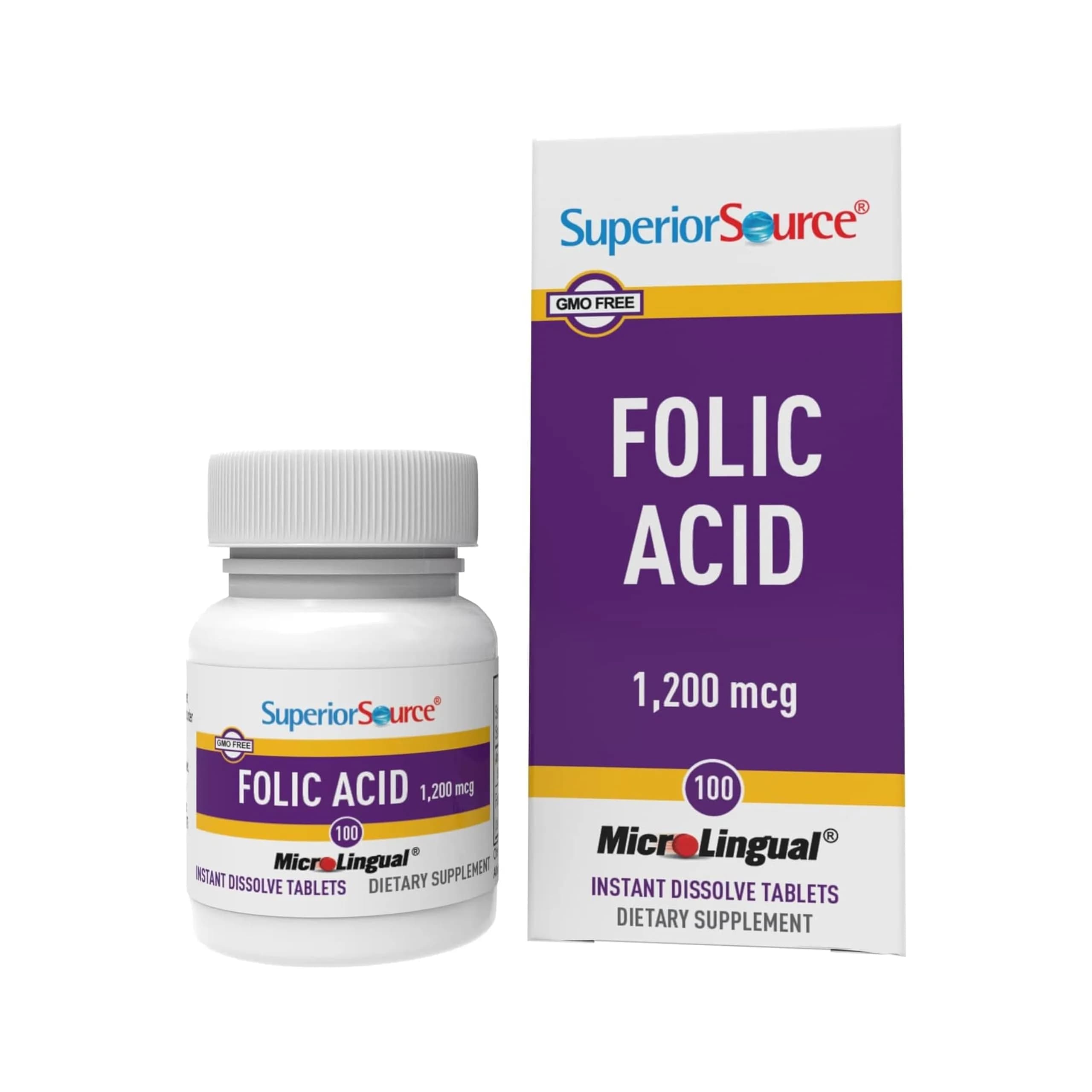 Superior Source Folic Acid 1200 mcg | Sublingual Tablets for Heart & Cell Support (100 Count)