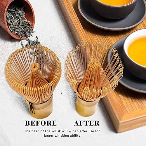 BambooMN Matcha Whisk Set - Golden Chasen (Tea Whisk), Chashaku (Hooked Bamboo Scoop), Tea Spoon - 10 Sets thumbnail 5