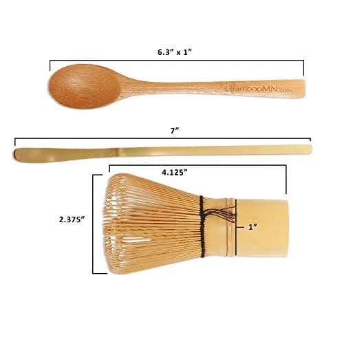 BambooMN Matcha Whisk Set - Golden Chasen (Tea Whisk), Chashaku (Hooked Bamboo Scoop), Tea Spoon - 10 Sets thumbnail 2