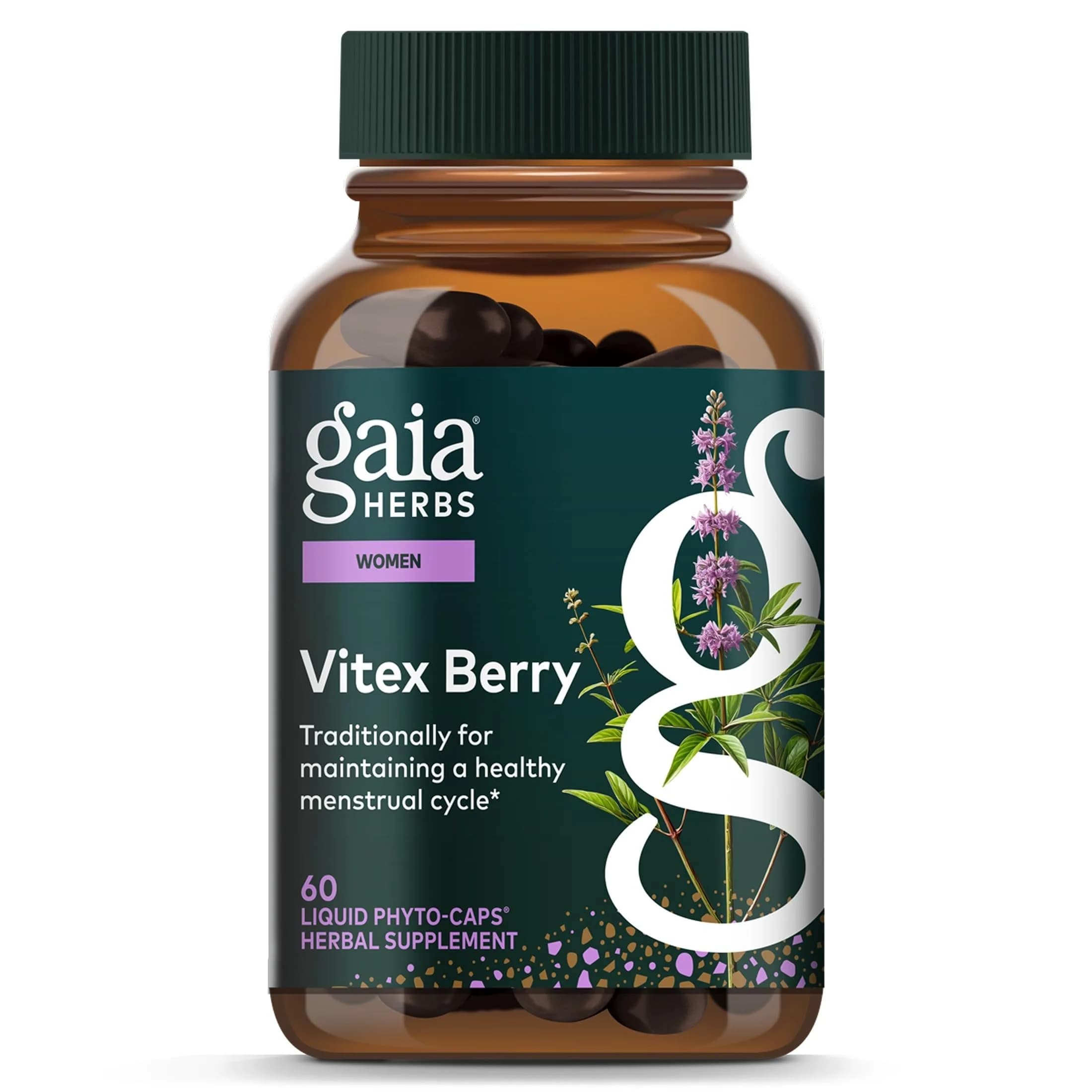 Gaia Herbs Vitex Berry 1000 mg Organic Chaste Tree 60 Vegan Liquid Phyto-Caps | Supports Hormone Balance for Women — Standard Packaging