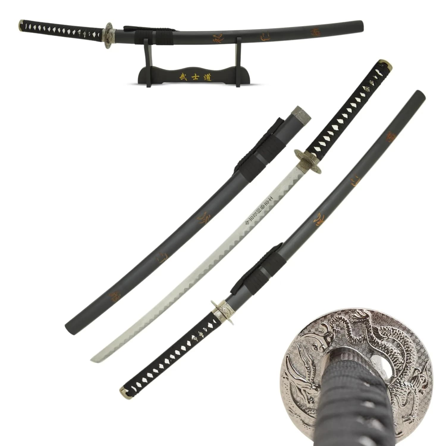 MASTER USA Hand Carved Katana Sword with Samurai Bushido Code on Scabbard, 1045 Steel, 41.5 Inches Overall - main product image