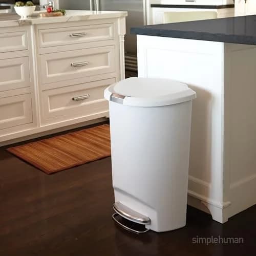 simplehuman 50 Liter (13 Gallon) Semi-Round Kitchen Step Trash Can with Soft-Close Lid, White | Pet-Proof Slide Lock thumbnail 2