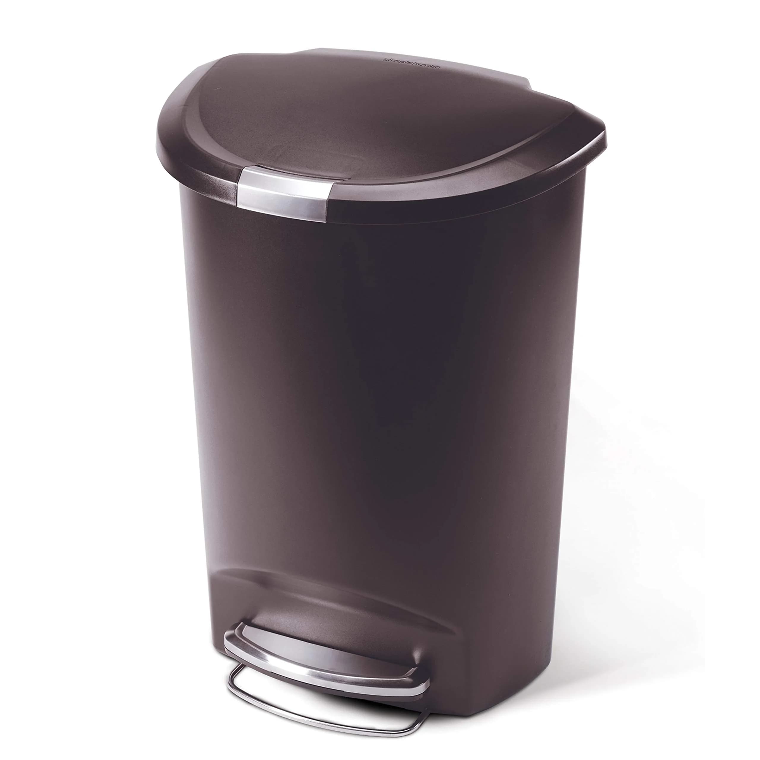 simplehuman 50 Liter (13 Gallon) Semi-Round Kitchen Step Trash Can with Lid Lock, Mocha Plastic | Space-Efficient Design for Busy Households - main product image