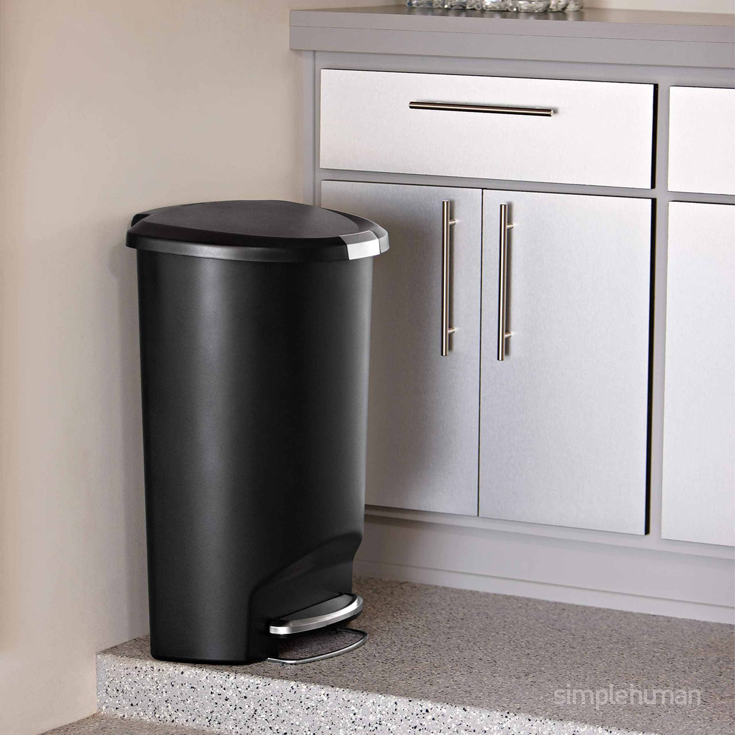 simplehuman 50 Liter (13 Gallon) Semi-Round Kitchen Step Trash Can with Lid Lock, Mocha Plastic | Space-Efficient Design for Busy Households - view 2