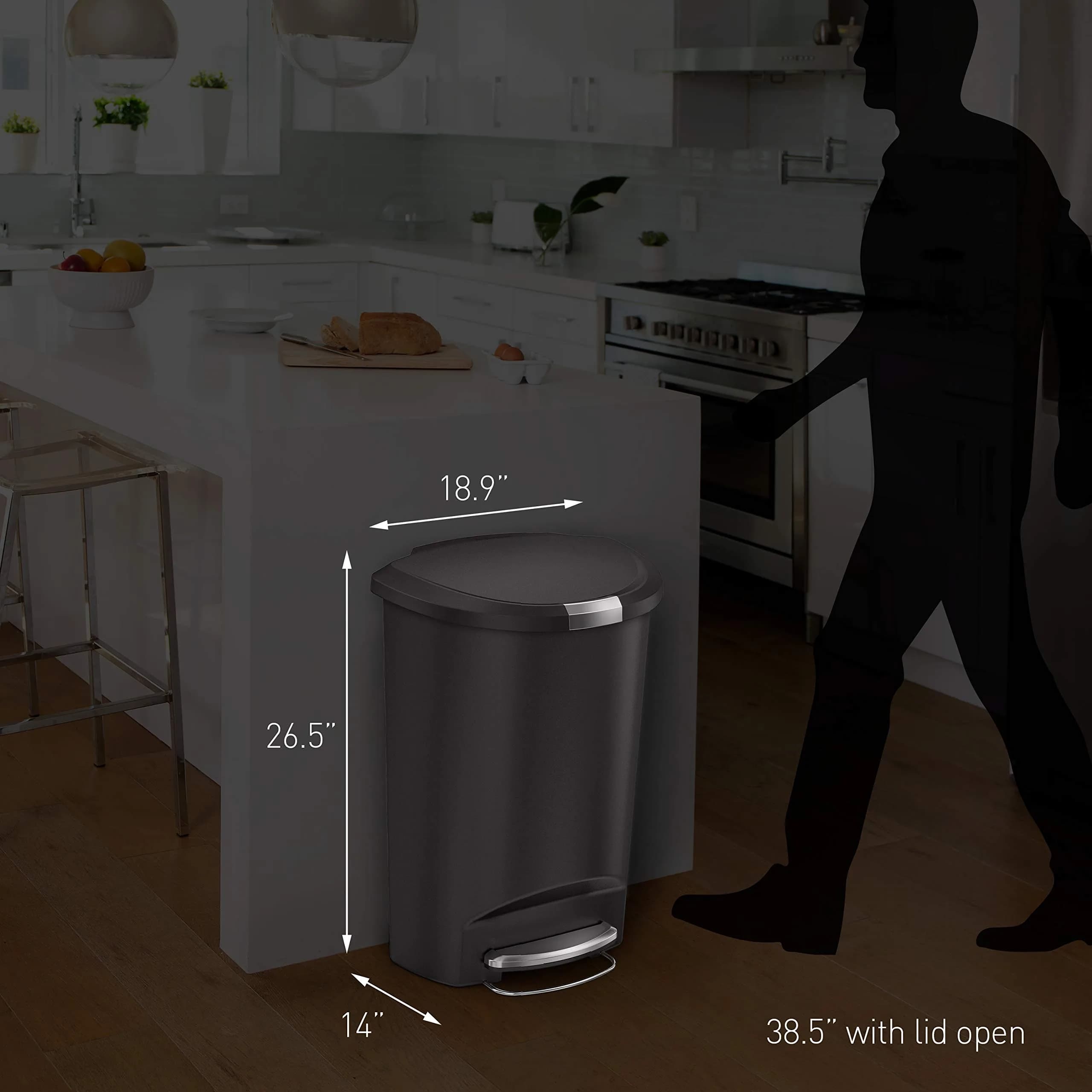 simplehuman 50 Liter (13 Gallon) Semi-Round Kitchen Step Trash Can with Lid Lock, Mocha Plastic | Space-Efficient Design for Busy Households - view 3