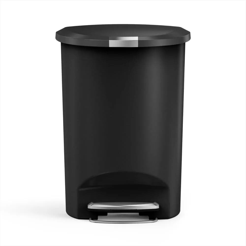 simplehuman 50 Liter (13 Gallon) Semi-Round Kitchen Step Trash Can with Pet-Proof Lock, Black Plastic | Durable & Silent Close - main product image