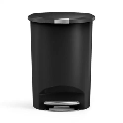 simplehuman 50 Liter (13 Gallon) Semi-Round Kitchen Step Trash Can with Pet-Proof Lock, Black Plastic | Durable & Silent Close thumbnail 1