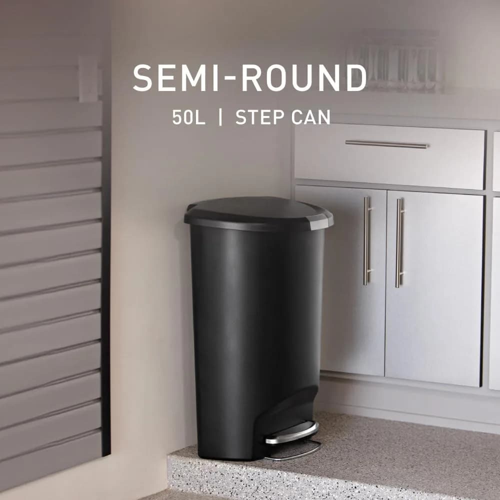 simplehuman 50 Liter (13 Gallon) Semi-Round Kitchen Step Trash Can with Pet-Proof Lock, Black Plastic | Durable & Silent Close - view 2