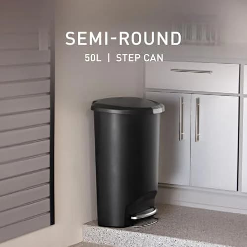 simplehuman 50 Liter (13 Gallon) Semi-Round Kitchen Step Trash Can with Pet-Proof Lock, Black Plastic | Durable & Silent Close thumbnail 2