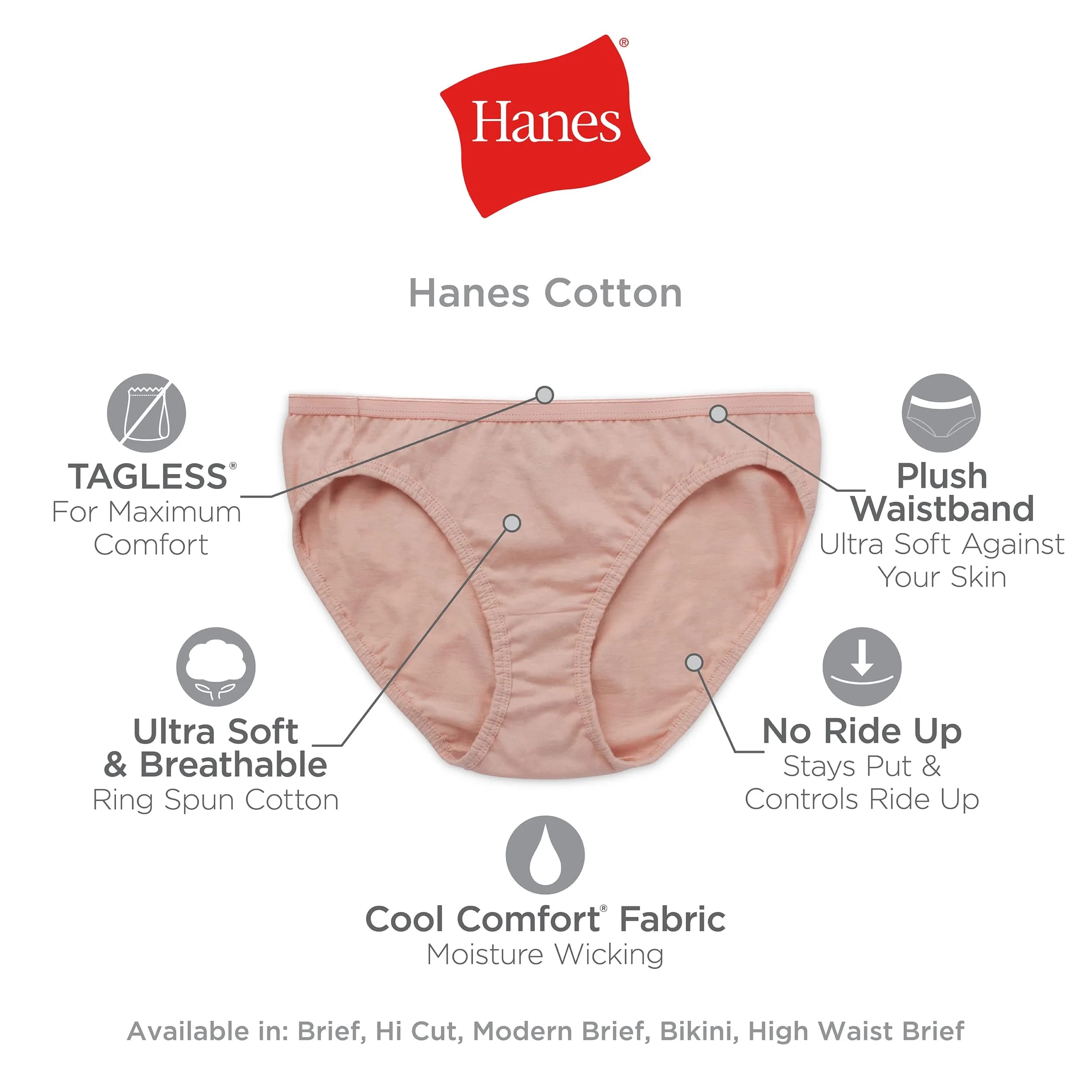 Hanes Women's Cotton Brief Panties 6-Pack | Moisture-Wicking & Breathable Full Coverage - view 6