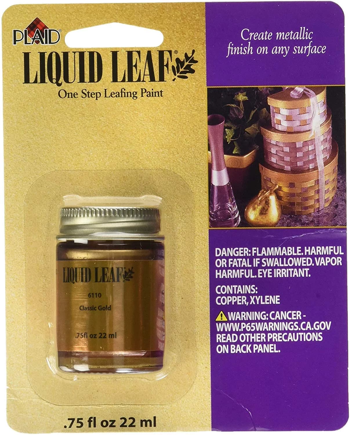 Plaid Classic Gold Glaze Liquid Leafing Paint 22ml (0.75 Fl Oz) | One-Step Metallic Finish