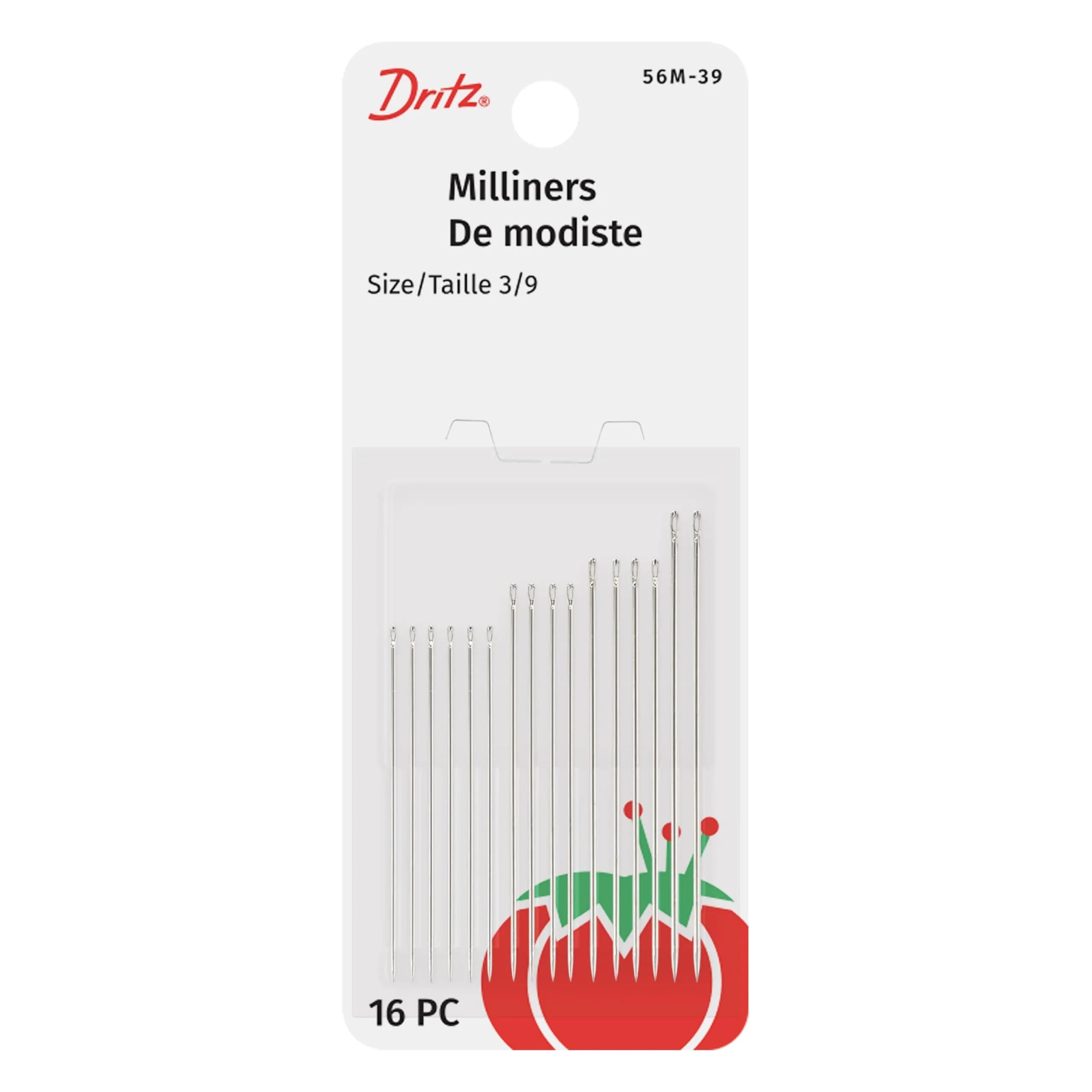 Dritz Milliners Hand Needles Size 3/9 Nickel (32-Count Total) | Long Needles for Basting, Gathering & Millinery Work — Nickel