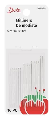 Dritz Milliners Hand Needles Size 3/9 Nickel (16-Count, 1.5 inch) | For Gathering, Basting & Millinery Work thumbnail 1