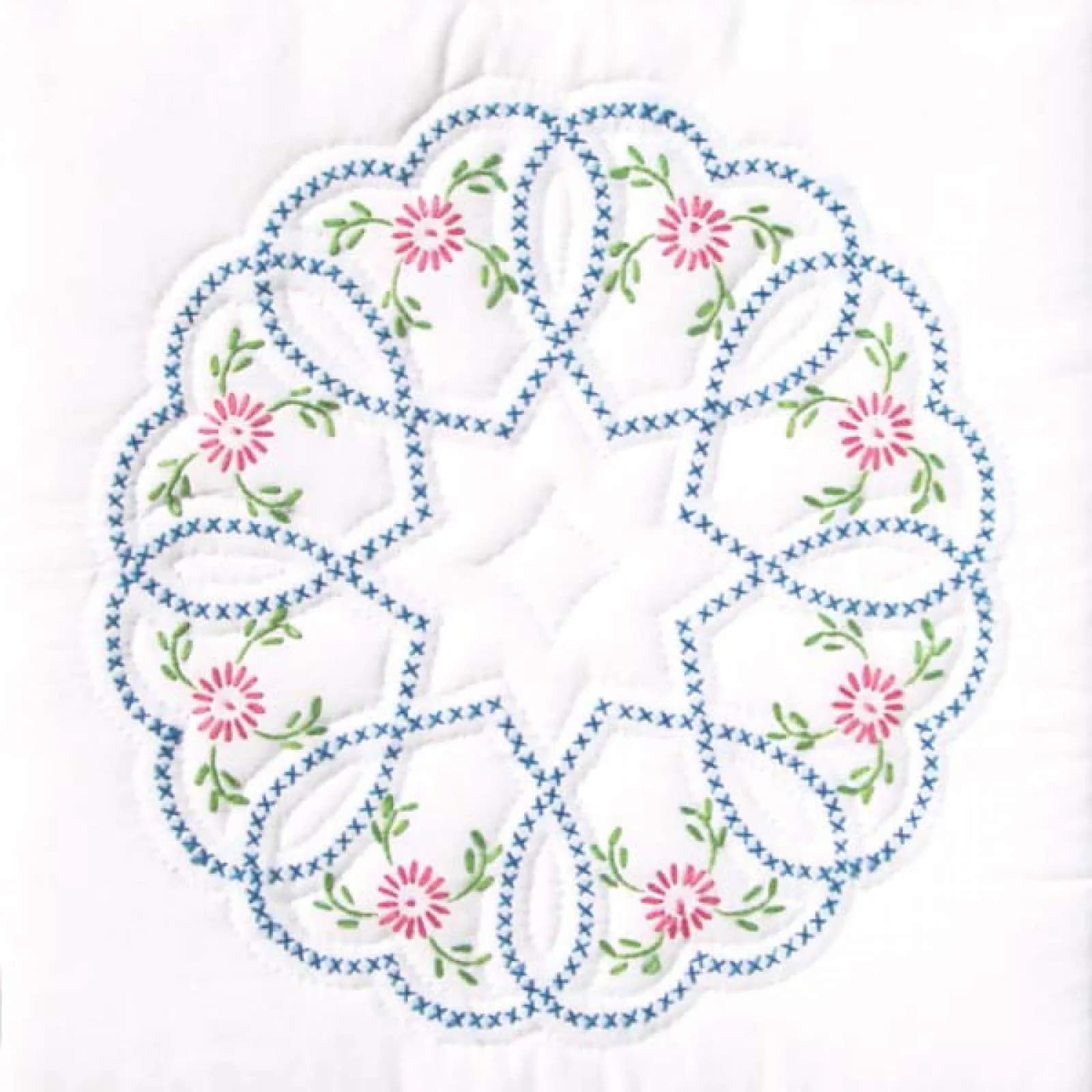Jack Dempsey Needle Art Starburst of Hearts Quilt Blocks 6-Pack 18x18 Inch White | Stamped Embroidery Design — White