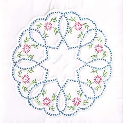 Jack Dempsey Needle Art Starburst of Hearts Quilt Blocks 6-Pack 18x18 Inch White | Stamped Embroidery Design thumbnail 1