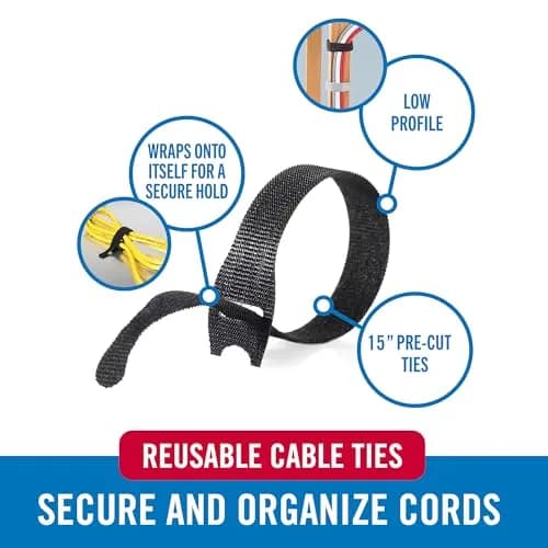 VELCRO Brand Reusable Cable Ties 15 inch (38 cm) Black & Gray, 30 Pack | Organize Large Cable Bundles thumbnail 2