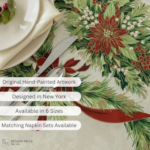 Benson Mills Christmas Ribbons Tablecloth 70" Round | Holiday Winter Decor thumbnail 4