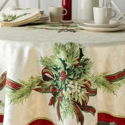 Benson Mills Christmas Ribbons Tablecloth 70" Round | Holiday Winter Decor thumbnail 6