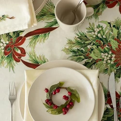 Benson Mills Christmas Ribbons Tablecloth 70" Round | Holiday Winter Decor thumbnail 7