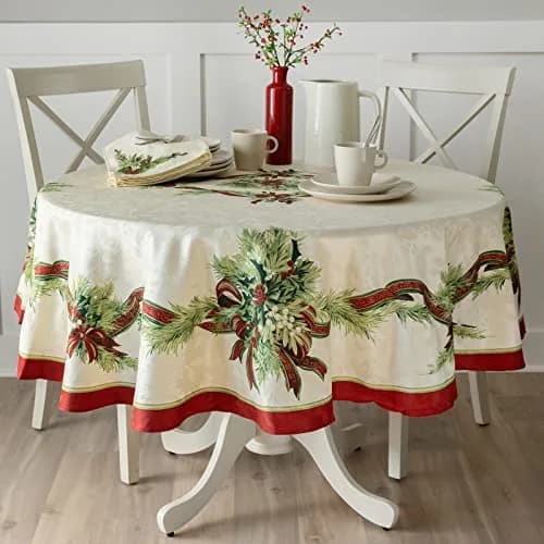 Benson Mills Christmas Ribbons Tablecloth 70" Round | Holiday Winter Decor thumbnail 2