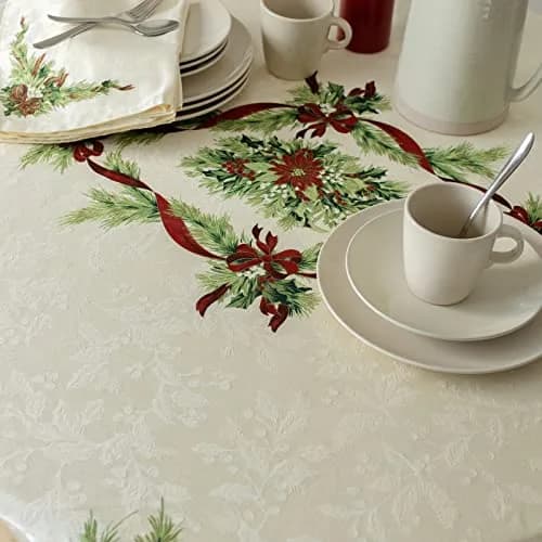 Benson Mills Christmas Ribbons Tablecloth 70" Round | Holiday Winter Decor thumbnail 3