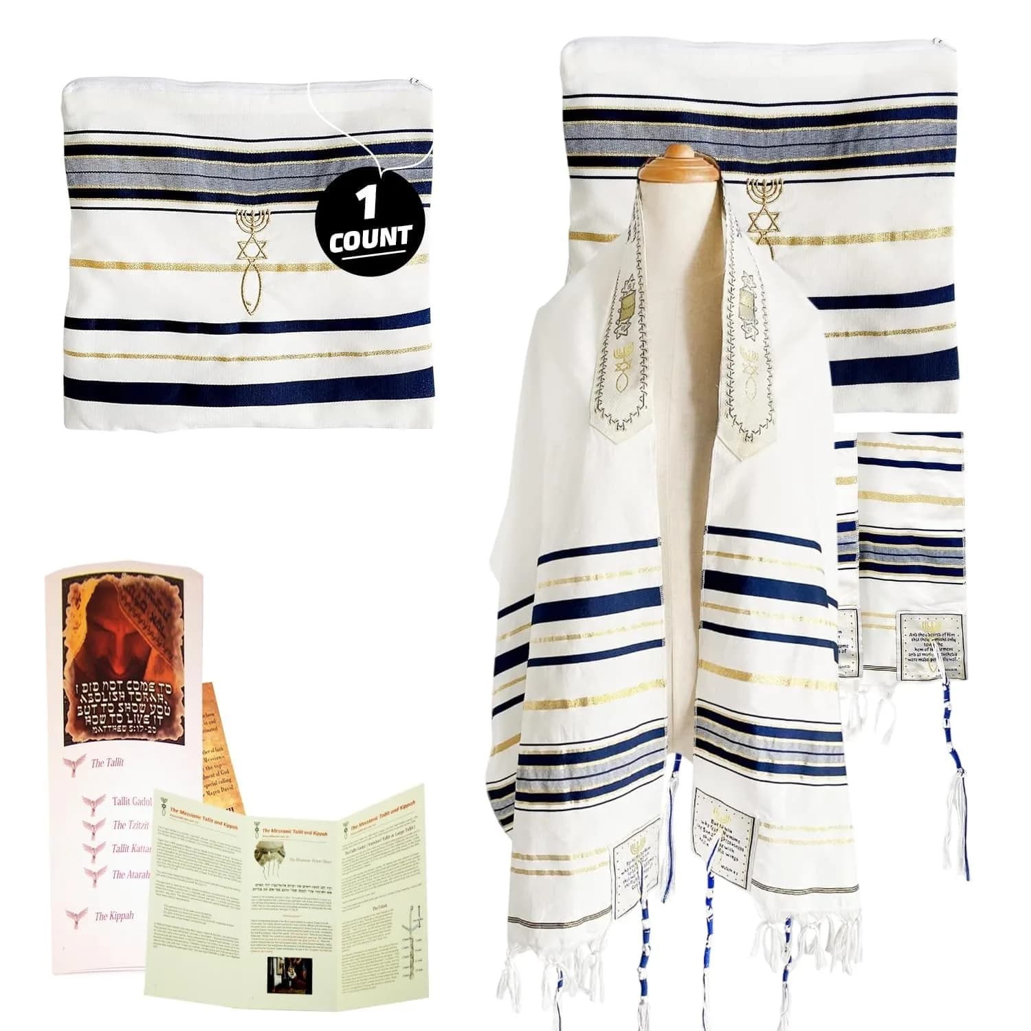 Holy Land Market Messianic Prayer Shawl Tallit 183cm x 56cm (72" x 22") | Christian Prayer Shawl with Bag & Brochure - view 8