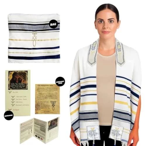 Holy Land Market Messianic Prayer Shawl Tallit 183cm x 56cm (72" x 22") | Christian Prayer Shawl with Bag & Brochure thumbnail 9