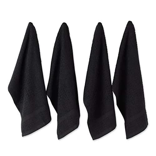 DII Basic Terry Collection Waffle Dishtowel Set, 15x26, Solid Black, 4 Piece thumbnail 1