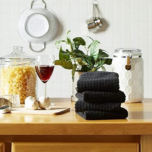 DII Basic Terry Collection Waffle Dishtowel Set, 15x26, Solid Black, 4 Piece thumbnail 5