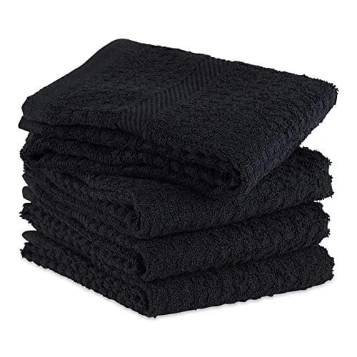 DII Basic Terry Collection Waffle Dishtowel Set, 15x26, Solid Black, 4 Piece thumbnail 3