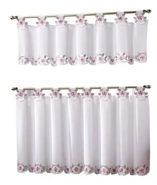 Today's Curtain Capri Reverse Embroidery Tab Top Tier 36" (91cm) | Light-Filtering Window Panel for Kitchen & Living Room thumbnail 1