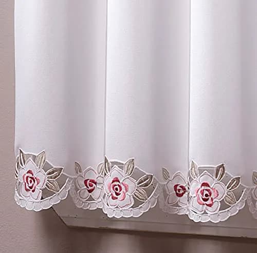 Today's Curtain Capri White/Rose Embroidery Tab Top Tier Curtains 91cm (36") | Light-Filtering Window Panels thumbnail 4