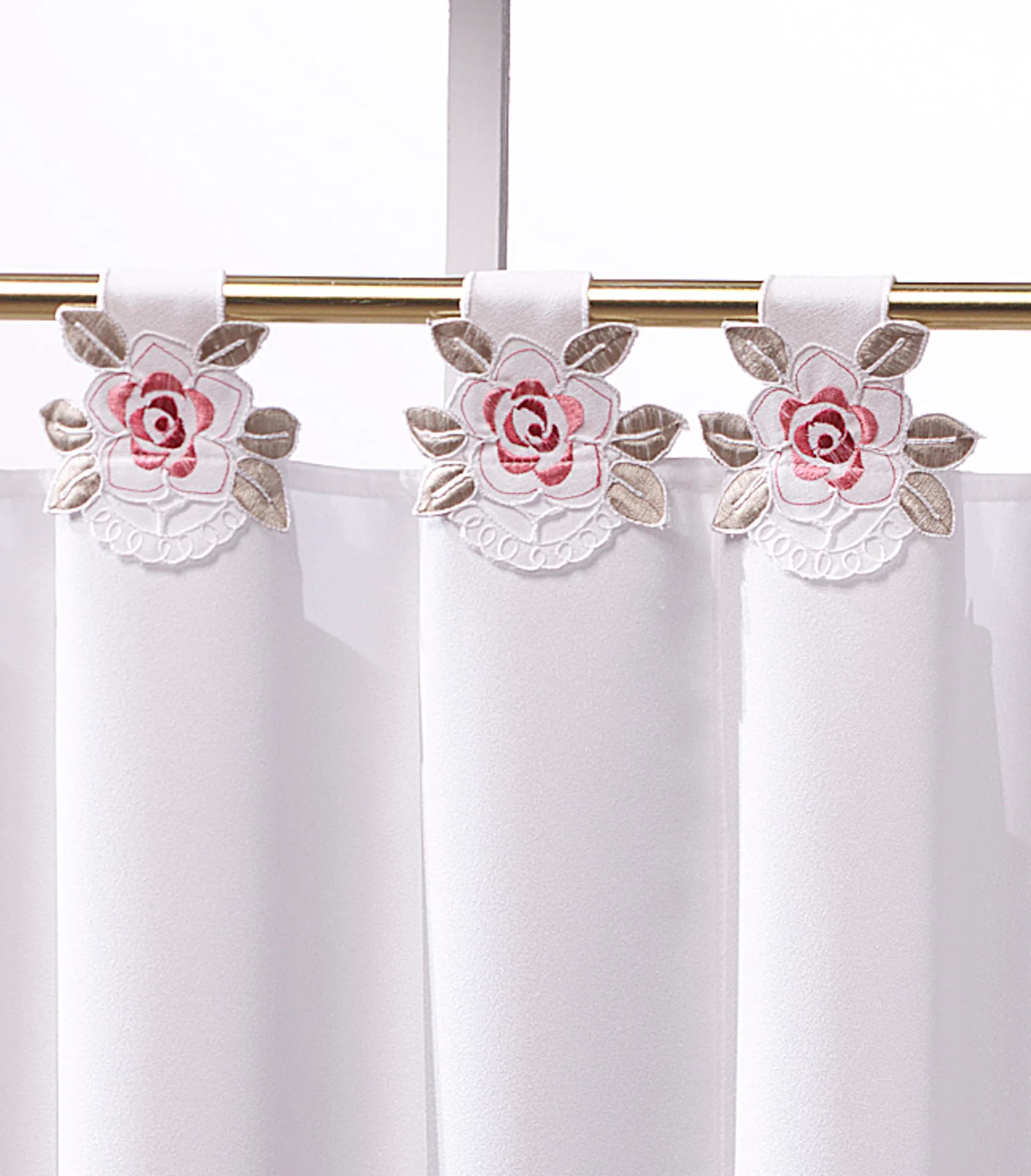 Today's Curtain Capri White/Rose Embroidery Tab Top Tier Curtains 91cm (36") | Light-Filtering Window Panels - view 3
